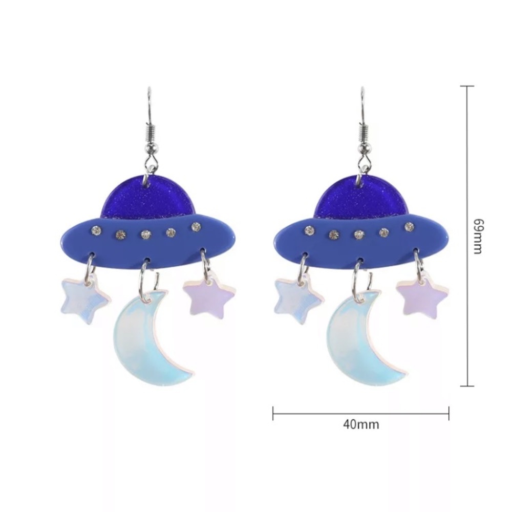 Earrings Celestial Spaceship Space craft UFO - Picture 4 of 4